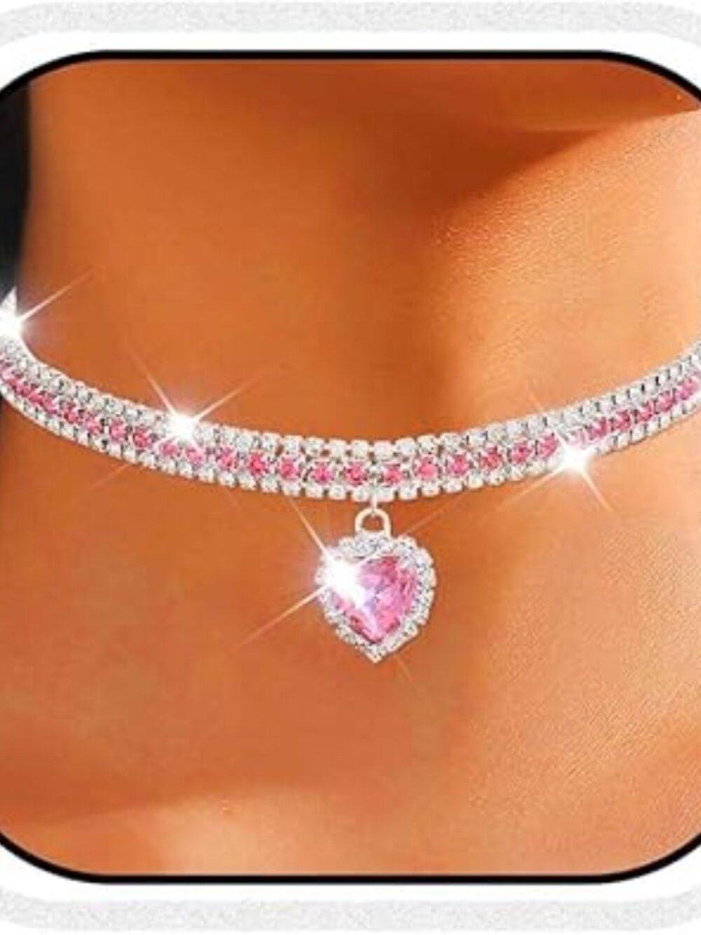 Rhinestone Choker Necklace Heart Pendant Diamond Row Necklaces Sparkly Crystal